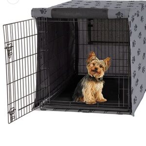 Gray Dog Crate Cover with Paw Prints by Gorilla Grip